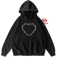 Sweat-shirt à capuche unisexe 100 % coton respirant, coupe oversize, 500g, logo frontal, effet délavé, avec poche, style streetwear décontracté, automne-hiver