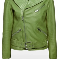 Blouson de motard en cuir véritable pour femme, personnalisé pour université, vert olive, vert lime, effet croco, col à revers, OEM, ceinturé, fermeture éclair