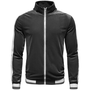 Survêtement en velours noir Majestic pour homme : Ensemble de luxe deux pièces sport-luxe et streetwear urbain avec empiècements blancs - Product Image 1
