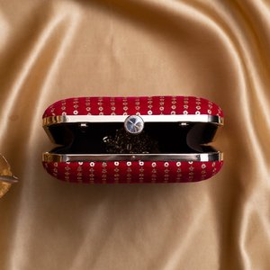 Bright <b>Red</b> Based Golden <b>Sequins</b> Embroidery Clutch Bag Elegant Designer Evening Purse for Women Events - Product Image 3