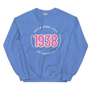 เสื้อสเวตเชิ้ตสีชมพูแบบยูนิเซ็กซ์ แจ็คแอนด์จิลล์ ลายวงกลม JJ ปี 1938 เสื้อคอกลมพรีเมียม แขนยาว สไตล์ลำลอง ขายส่ง - Product Image 1