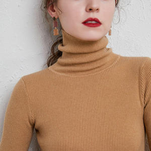 Pull col roulé bleu clair pour femme, manches longues, tricoté, coupe ajustée, décontracté, pour l'automne, 100 % acrylique, anti-boulochage, couleur unie - Product Image 4