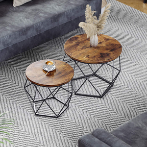 Tables d'appoint géométriques avec plateau en bois et fonction panier, tables gigognes décoratives à structure métallique pour salon et chambre - Product Image 4