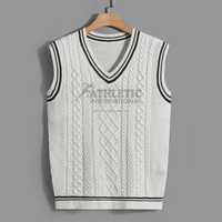 Cardigan de cricket à manches longues en tricot rayé laine/viscose, col en V, doublure en laine, ODM, hiver, séchage rapide, anti-boulochage, athlétique