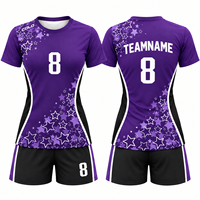 Ensemble d'uniformes de volley-ball pour femmes personnalisés par sublimation OEM, design graphique étoile, maillot athlétique à manches courtes, shorts, vêtements de sport d'équipe