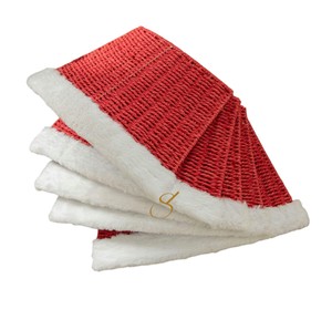 Christmas Red Seagrass Tree Collar White Plush Edge <b>Split</b> Woven Xmas Tree Base Cover Ring Wholesale - Product Image 2