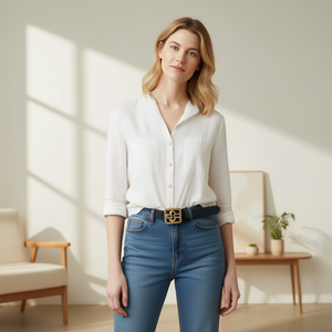 Cinturón de PU con hebilla cuadrada de metal Zt para mujer, 3,2 cm de ancho, 110 cm de largo, accesorio de moda para pantalones de vestir, ropa informal - Product Image 2