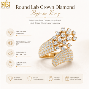 Bague en diamant de laboratoire taille brillant avec anneau croisé |   Bague en or massif pavé Comet Spray 9K/14K/18K, bijoux de luxe pour hommes, vente en gros OEM ODM - Product Image 5