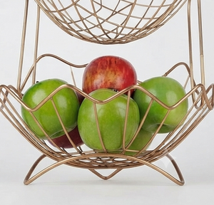 Panier à fruits élégant en fil métallique, empilable, avec poignée, forme géométrique, pour la cuisine - Product Image 2
