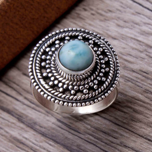 Bague en pierre de larimar, argent 925, pierre bleue, bague artisanale, bijoux inspirés de l'océan, bague bohème, bague artisanale unique - Product Image 3