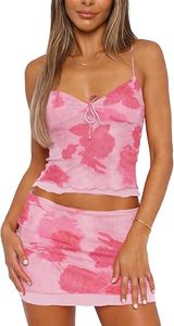 Ensemble décontracté d'été pour femme : Haut court bustier et pantalon palazzo en tissu tricoté respirant à motif uni, en polyester - Product Image 6