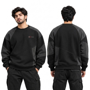 Sweat-shirt pour homme à épaules tombantes, fabriqué en tissu molletonné doux en coton, coupe ample, col rond côtelé, épaules décontractées, élastique - Product Image 6