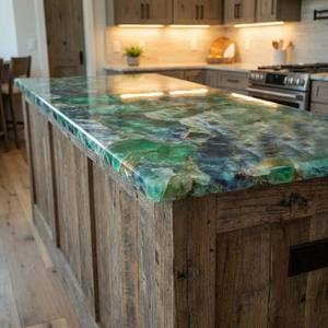 โต๊ะรับประทานอาหารหินอะมาโซไนต์คุณภาพสูง แผ่นหินอัญมณีสีเขียวธรรมชาติสำหรับเคาน์เตอร์และงานตกแต่ง - Product Image 3