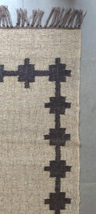 Beige Black Handwoven Wool Jute <b>Runner</b> <b>Rug</b> Geometric Boho Farmhouse <b>Hallway</b> Natural Rustic Long Entryway Floor Carpet - Product Image 3