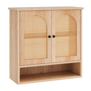 Armoire murale de salle de bain réglable en rotin PE naturel avec portes élégantes et pratiques pour votre salle de bain - Product Image 3