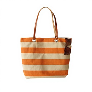 Bolsa de Mano de Lona Sólida Naranja con Asas de Cuero, Forro de Algodón, Cierre Abierto, Estilo Playa de Verano, Bolsa de Compras para Mujer - Product Image 1