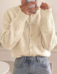 Cardigan en tricot crème à manches longues, fermeture boutonnée, couleur unie, pull d'automne, coupe classique, 100% acrylique, pull pour homme - Product Image 5