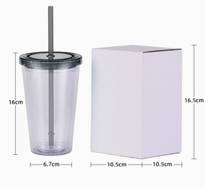 Vaso de plástico de doble pared con tapa, 16 oz, cuerpo recto, impresión disponible, colores y logotipos personalizables. - Product Image 6