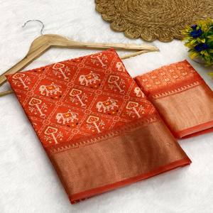 Sari de Seda Dola Premium VASTRA COTTAGE con Estampado Digital Tradicional Patola y Borde Tejido con Zari, Elegante Prenda Étnica - Product Image 5