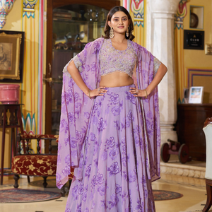 Floral Georgette Thread Embroidery Sequins Ready to Wear Lehenga With Cape Dupatta Full Stitched Wholesale Rate By Royal Exports - Product Image 1