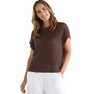Haut en maille à épaules dégagées pour femme, à manches courtes, texturé, pull d'été décontracté, coupe ample, respirant, pull tendance - Product Image 1