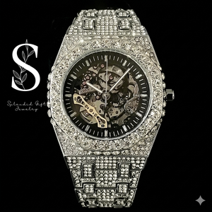 Reloj de Lujo para Hombre con Movimiento de Cuarzo Esqueletizado Totalmente Adornado con Diamantes de Moissanita VVS1, Estilo Ejecutivo y de Moda - Product Image 1