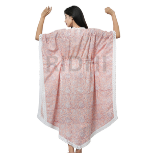 Nouvelle Arrivée 2025 Robe Kaftan Rose Naturel Kimono Unisexe d'Été Ample en Dentelle Imprimée au Bloc Indien Écologique - Product Image 5