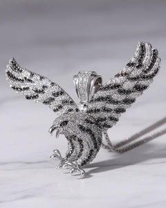 Collier Hip-Hop pour Homme en Argent Sterling 925 Massif avec Pendentif Aigle Plaqué Rhodium et Moissanite – Bijou Audacieux et Symbolique de Force Patriotique - Product Image 1