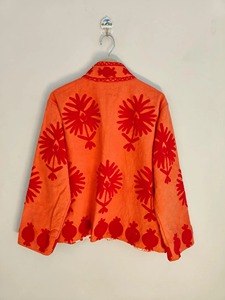 Chinese Style Mandarin Collar <b>Red</b> Floral Printed Short Coat Full Sleeve Casual Outerwear Autumn Wear Adults 100% Polyester - Product Image 3