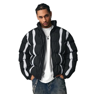 Chaqueta Acolchada para Hombre, Color Negro y Blanco, con Cuello Alto, Cierre de Cremallera, Resistente al Viento, para Invierno, Estilo Urbano, con Relleno Grueso de Poliéster - Product Image 1