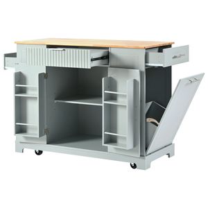 Chariot de cuisine à roulettes cannelé K K avec poubelle, prise électrique, rangement interne et étagère – 5ème génération de chariots de cuisine - Product Image 5