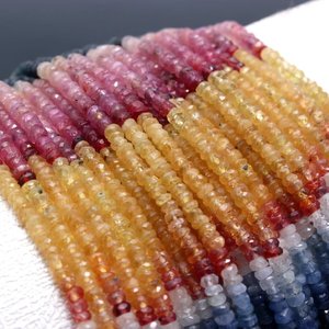 Natural Multi Sapphire Faceted Rondelle Beads 3-3.5mm <b>Rainbow</b> Sapphire Gemstone Strand Wholesale Bulk - Product Image 2