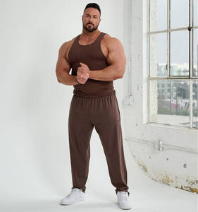 Men's <b>Brown</b> Sleeveless Tank Top Solid Color Knitted Casual Fit Breathable O-Neck Workout Wear Cotton and Spandex Gym Tank top - Product Image 1