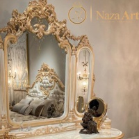 Coiffeuse de luxe moderne en bois d'acajou massif Aqma Europe avec miroir et 6 fonctions multifonctionnelles, autoportante et amovible