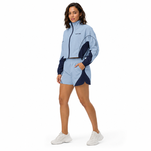 Ensemble veste et short de sport pour femme, color-block, manches longues, col montant, respirant, en polyester tricoté - Product Image 4