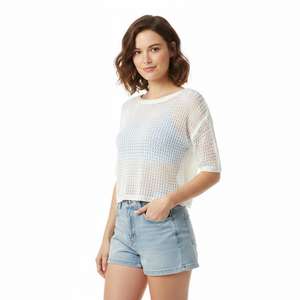 Blusa de Mujer de Manga Corta y Larga, Holgada, Transpirable, Ecológica, Estilo Vintage, con Decoración de Agujeros, 100% Poliéster Tejido - Product Image 1