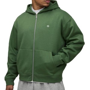 Sudadera con capucha de alta calidad para hombre, con cremallera, de algodón y forro polar, estilo oversize, color verde minimalista, personalizable, suministro de fábrica. - Product Image 5