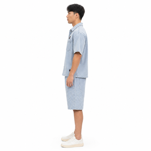 Ensemble short en jean pour homme – Tissu durable, chemise élégante et short assorti, coupe confortable, idéal pour l'été - Product Image 2