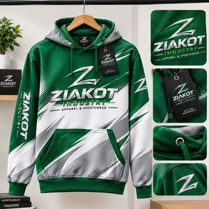 Wholesale Direct Ziakot Industry Custom Stitched <b>White</b> Green <b>White</b> 3D Sports Pullover <b>Sweatshirt</b> Hoodie - Product Image 1