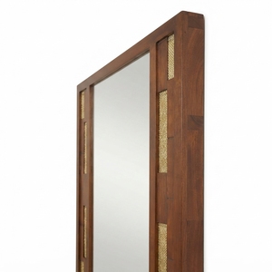 Miroir mural en bois avec cadre brun, miroir décoratif contemporain pour salle de bain, chambre à coucher, hôtel, sans électricité, 4 mm - Product Image 3