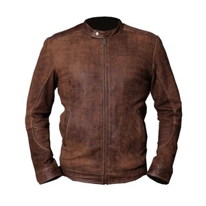 Chaqueta de Cuero Genuino Marrón Desgastado para Hombre, Estilo Motero - Product Image 1