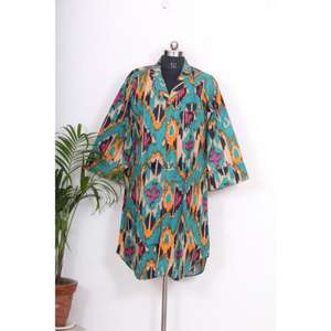 เสื้อคลุมกิโมโนสไตล์โบฮีเมียนสำหรับผู้หญิงอินเดีย ความยาวปานกลาง ผ้าฝ้ายอย่างดี ใช้เป็นชุดนอนได้ มีสายผูกตกแต่งกระดุม ดีไซน์หวานๆ ทรงหลวม - Product Image 1