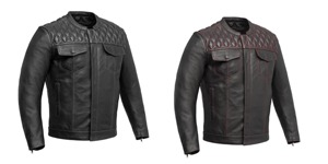 Mens Black Genuine Leather Winter Zipper Quilted Shoulder Motorcycle Vest Red <b>Stitch</b> Slim Fit Rider <b>Coat</b> - Product Image 6