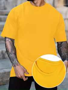 Camiseta de algodón premium para hombre, nuevo estilo, hombros caídos, corte relajado informal, manga corta, transpirable, de secado rápido, color liso, para uso diario. - Product Image 3