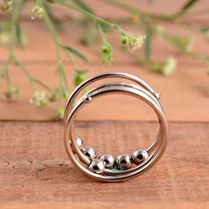 Anti Anxiety Unisex Adjustable <b>Fidget</b> <b>Spinner</b> <b>Ring</b> with Rotating Beads Stress Relief Jewelry Meditation Relax 925 Silver Luxury - Product Image 5