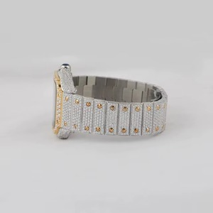 Luxury Stainless Steel Quartz Pointer Dial Square <b>Case</b> Iced Out Moissanite Hip Hop Style Unisex <b>Watch</b> India - Product Image 1