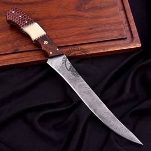 Hand Forge Damascus Steel Fish Fillet <b>Knife</b> Leather Sheath Custom Made OEM High Hardness Extra <b>Sharp</b> Durable 8" <b>Kitchen</b> <b>Knife</b> - Product Image 4