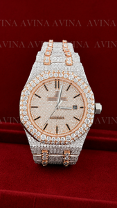 Reloj de Lujo de Dos Tonos con Moissanita, Automático, Estilo Hip Hop para Hombre |   Reloj con Diamantes Incrustados |   Reloj de pulsera mecánico en oro rosa y plata - Product Image 1