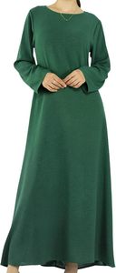 Women Modest Abaya Long Sleeve Round Neck Floor Length Solid Color <b>Loose</b> Fit Daily Wear Middle East Style Polyester <b>Dress</b> - Product Image 5