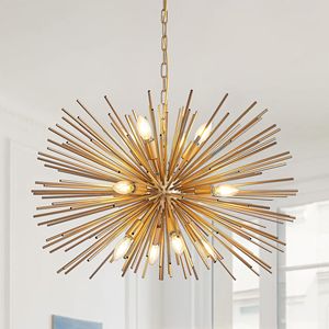 Mid-Century Modern 12-Light Starburst <b>Chandelier</b> 29\" Gold <b>Sputnik</b> Pendant Light Fixture for Living Room Dining Room Foyer-Bulb - Product Image 1